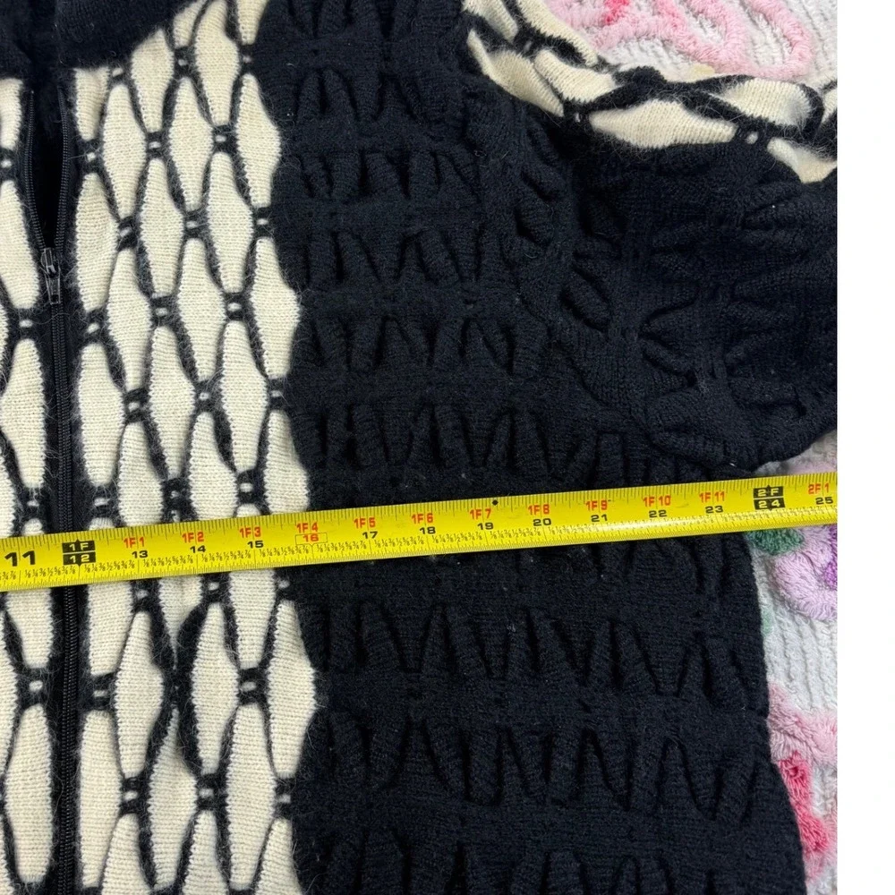 Vintage Rochelle California Black White Geometric Angora Wool Zip Cardigan Large